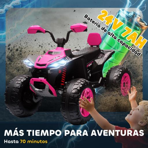 Quad Eléctrico para Niños de 3-8 Años 24V con 2 Motores Velocidad hasta 6,5 km/h Ruedas con Suspensión Rosa [3]