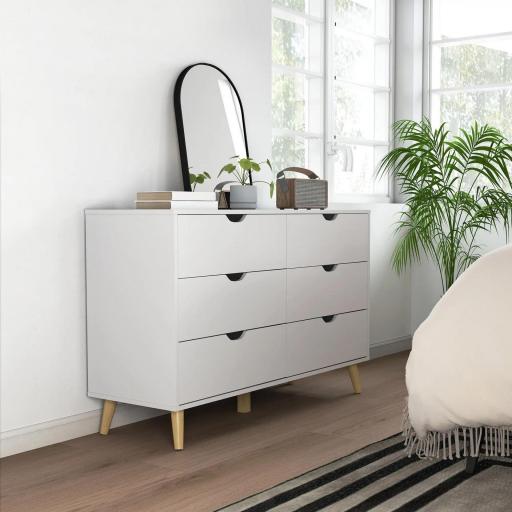 Cómoda con 6 Cajones Cajonera para Dormitorio Salón Estudio Estilo Moderno 120x40x76 cm Blanco [5]