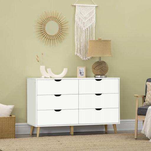 Cómoda con 6 Cajones Cajonera para Dormitorio Salón Estudio Estilo Moderno 120x40x76 cm Blanco [4]