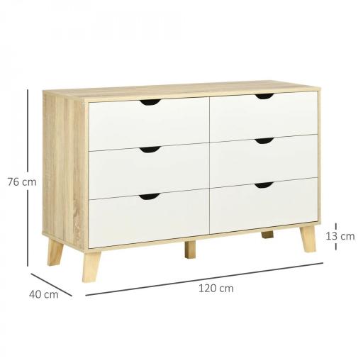 Cómoda con 6 Cajones Cajonera para Dormitorio Salón Estudio Estilo Moderno 120x40x76 cm Natural y Blanco [1]