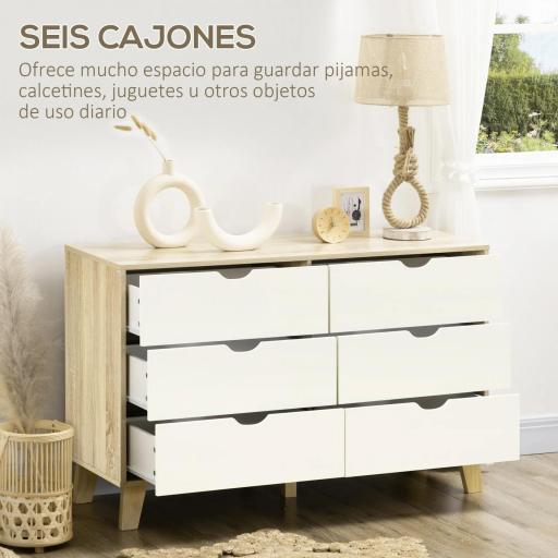 Cómoda con 6 Cajones Cajonera para Dormitorio Salón Estudio Estilo Moderno 120x40x76 cm Natural y Blanco [6]