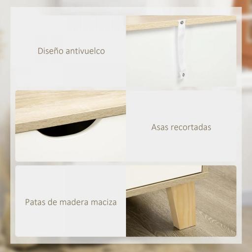 Cómoda con 6 Cajones Cajonera para Dormitorio Salón Estudio Estilo Moderno 120x40x76 cm Natural y Blanco [4]