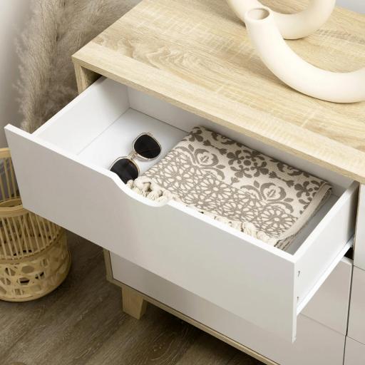 Cómoda con 6 Cajones Cajonera para Dormitorio Salón Estudio Estilo Moderno 120x40x76 cm Natural y Blanco [5]