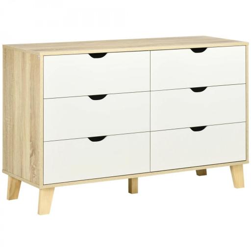 Cómoda con 6 Cajones Cajonera para Dormitorio Salón Estudio Estilo Moderno 120x40x76 cm Natural y Blanco [8]