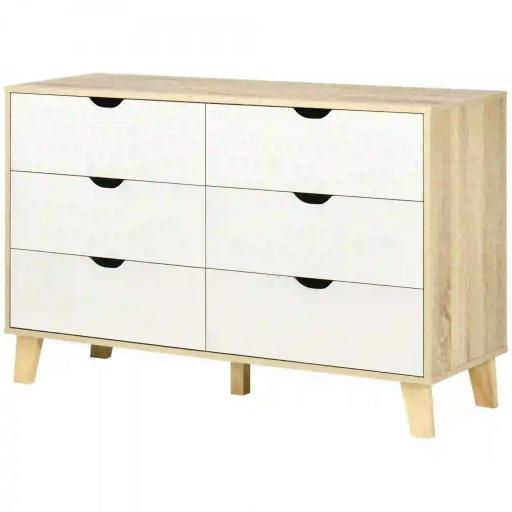 Cómoda con 6 Cajones Cajonera para Dormitorio Salón Estudio Estilo Moderno 120x40x76 cm Natural y Blanco [9]