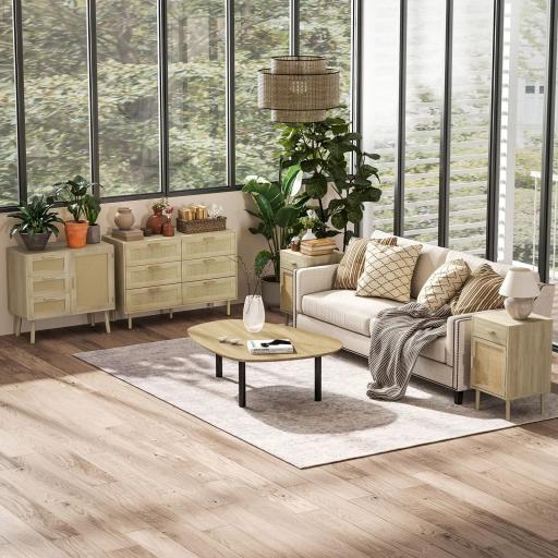 Cómoda para Dormitorio con 6 Cajones con Frontal de Ratán Patas de Madera Cajonera Estilo Bohemio 110x40x75 cm Roble [5]
