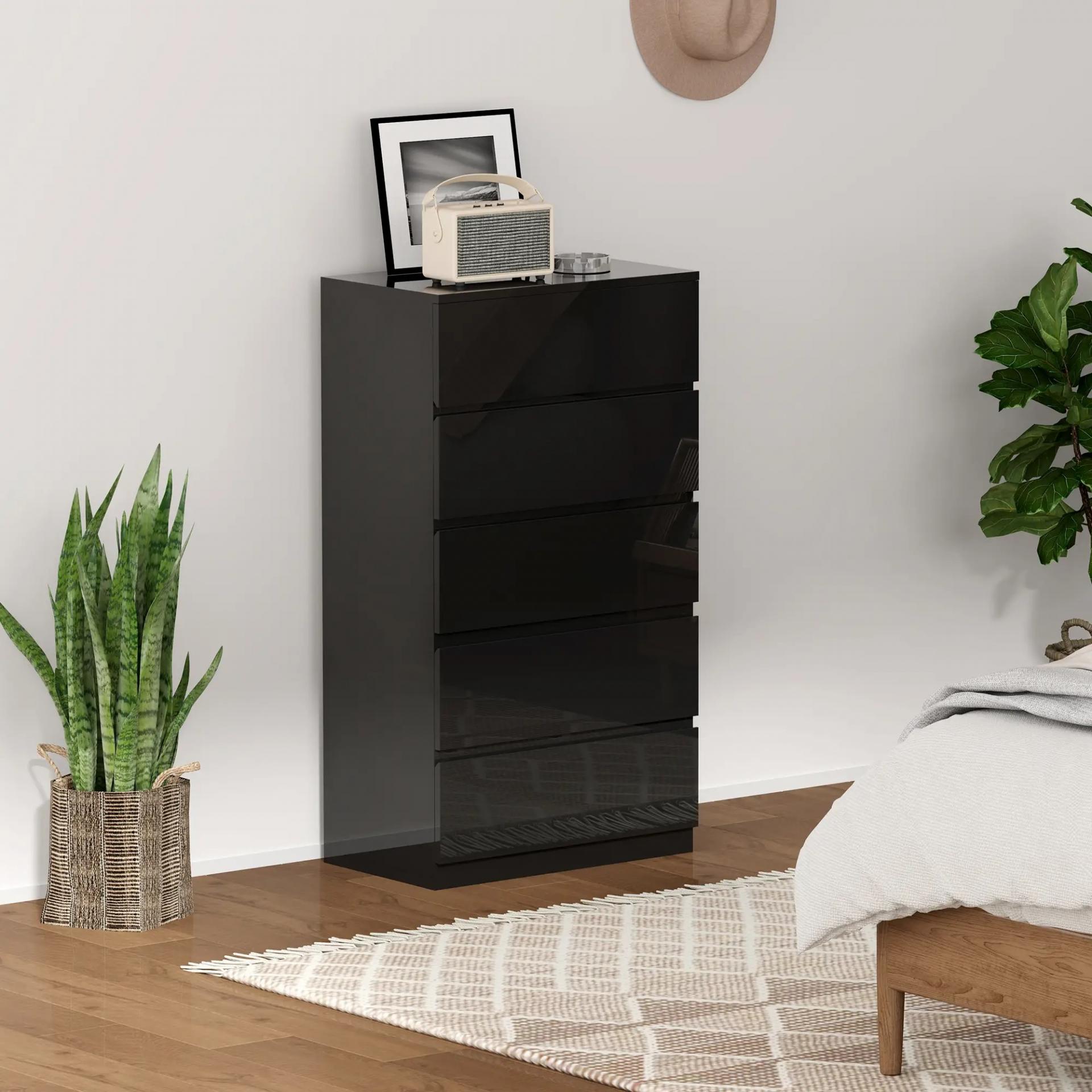 Cómoda con 5 Cajones Cajonera de Estilo Moderno para Dormitorio Entrada Salón 55x34x100 cm Negro