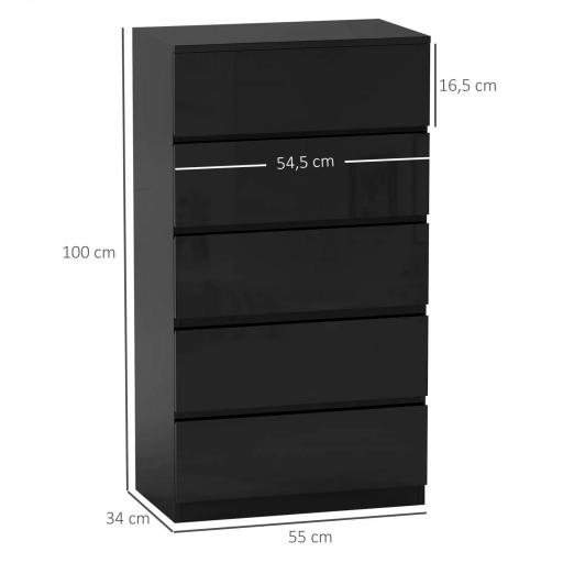 Cómoda con 5 Cajones Cajonera de Estilo Moderno para Dormitorio Entrada Salón 55x34x100 cm Negro [1]