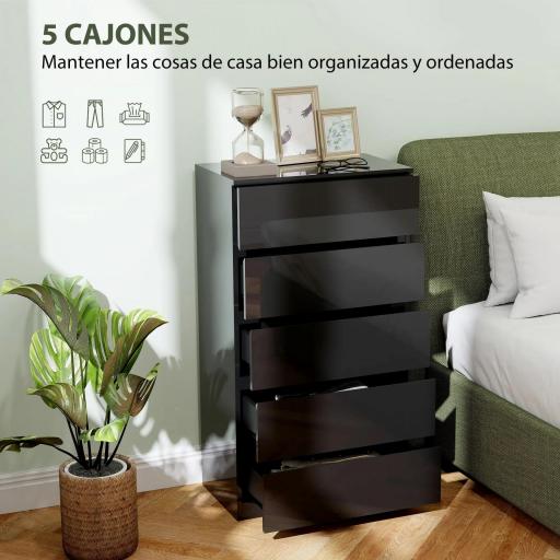 Cómoda con 5 Cajones Cajonera de Estilo Moderno para Dormitorio Entrada Salón 55x34x100 cm Negro [3]