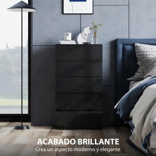 Cómoda con 5 Cajones Cajonera de Estilo Moderno para Dormitorio Entrada Salón 55x34x100 cm Negro [2]