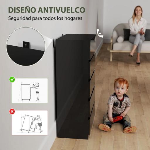 Cómoda con 5 Cajones Cajonera de Estilo Moderno para Dormitorio Entrada Salón 55x34x100 cm Negro [4]