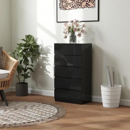 Cómoda con 5 Cajones Cajonera de Estilo Moderno para Dormitorio Entrada Salón 55x34x100 cm Negro [7]