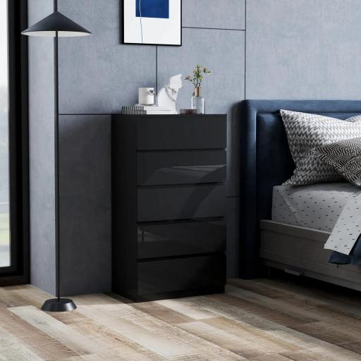 Cómoda con 5 Cajones Cajonera de Estilo Moderno para Dormitorio Entrada Salón 55x34x100 cm Negro [6]
