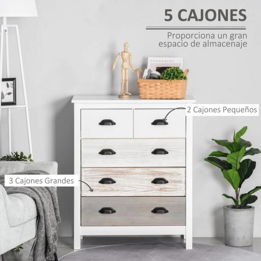 Cómoda con 5 Cajones Cómoda para Dormitorio Moderno con Diseño Anti-vuelco 70x38x85 cm Blanco [2]