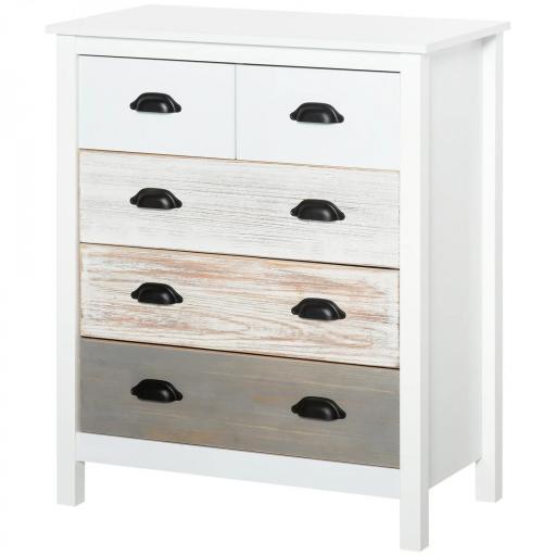 Cómoda con 5 Cajones Cómoda para Dormitorio Moderno con Diseño Anti-vuelco 70x38x85 cm Blanco [8]