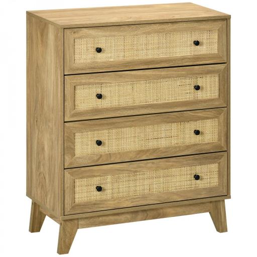 Cómoda con 4 Cajones Cajonera de Madera con Frontales de Ratán Estilo Cannage para Dormitorio 80x35x95 cm Natural [9]
