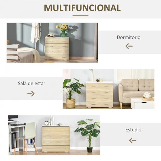 Cómoda con 4 Cajones Cajonera Auxiliar Moderna para Dormitorio Pasillo Sala de Estar 76x35x72 cm Roble y Blanco [4]