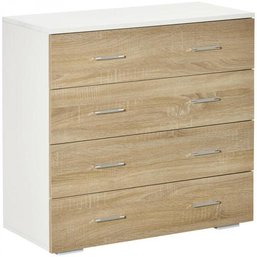 Cómoda con 4 Cajones Cajonera Auxiliar Moderna para Dormitorio Pasillo Sala de Estar 76x35x72 cm Roble y Blanco [8]
