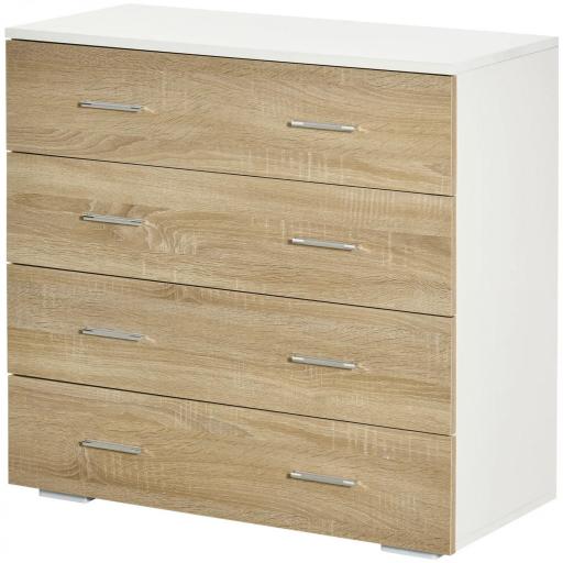 Cómoda con 4 Cajones Cajonera Auxiliar Moderna para Dormitorio Pasillo Sala de Estar 76x35x72 cm Roble y Blanco [9]