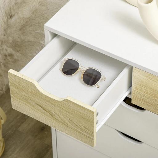 Cómoda con 5 Cajones Cajonera para Dormitorio Salón Estudio Estilo Moderno 60x40x77,5 cm Natural y Blanco [4]