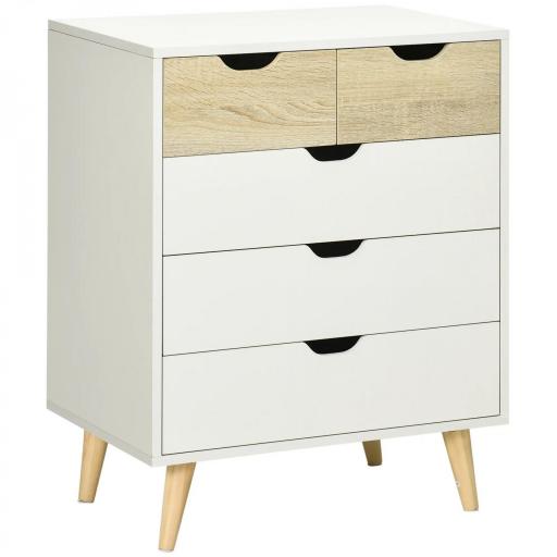 Cómoda con 5 Cajones Cajonera para Dormitorio Salón Estudio Estilo Moderno 60x40x77,5 cm Natural y Blanco [8]