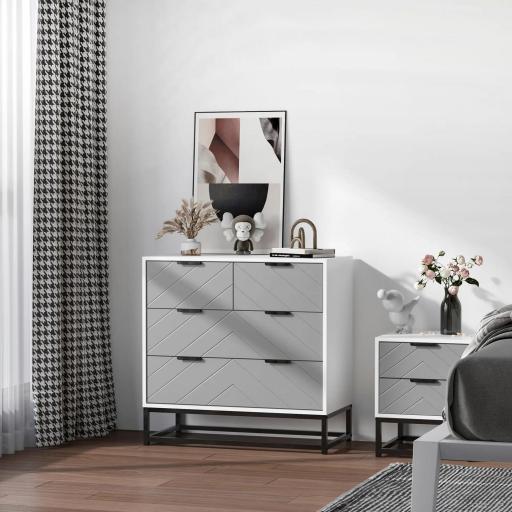 Cómoda de Noche Moderno Cajonera con 4 Cajones y Base Elevada para Dormitorio Salón 80x40x79 cm Blanco y Gris