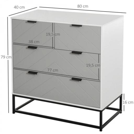 Cómoda de Noche Moderno Cajonera con 4 Cajones y Base Elevada para Dormitorio Salón 80x40x79 cm Blanco y Gris [1]