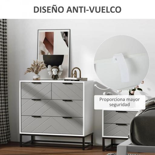 Cómoda de Noche Moderno Cajonera con 4 Cajones y Base Elevada para Dormitorio Salón 80x40x79 cm Blanco y Gris [5]