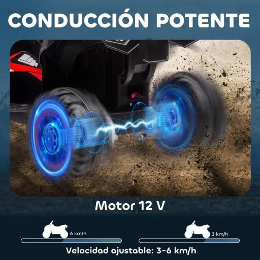 Quad Eléctrico para Niños de 3-5 Años Vehículo Eléctrico a Batería 12V con 2 Motores 83x53x55,5 cm Negro y Rojo [1]