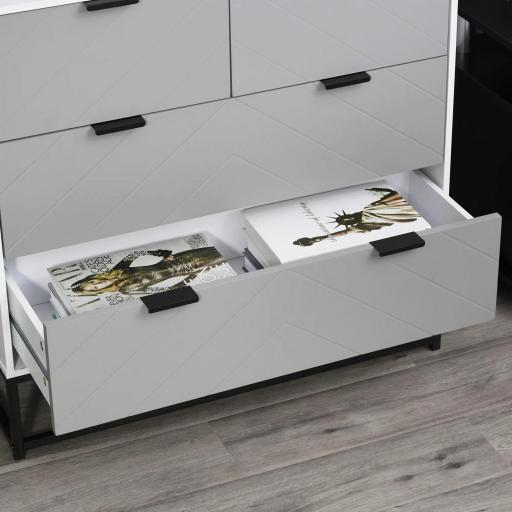 Cómoda de Noche Moderno Cajonera con 4 Cajones y Base Elevada para Dormitorio Salón 80x40x79 cm Blanco y Gris [6]