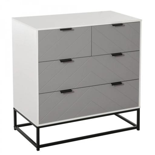 Cómoda de Noche Moderno Cajonera con 4 Cajones y Base Elevada para Dormitorio Salón 80x40x79 cm Blanco y Gris [9]