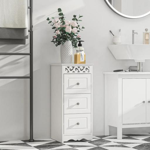 Armario de Almacenamiento Cajonera Blanca Cómoda con 3 Cajones para Cocina Comedor Salón Dormitorio 29,8x29,8x68,5 cm