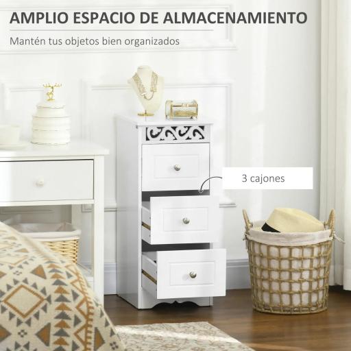 Armario de Almacenamiento Cajonera Blanca Cómoda con 3 Cajones para Cocina Comedor Salón Dormitorio 29,8x29,8x68,5 cm [2]
