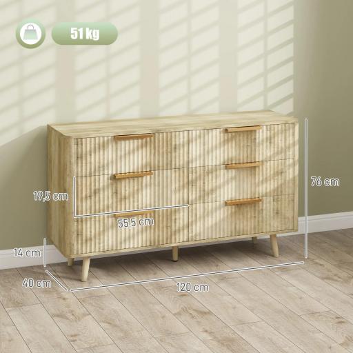 Cómoda de 6 Cajones con Diseño Estriado y Cajonera para Salón Pasillo 62x35x105 cm Roble [1]