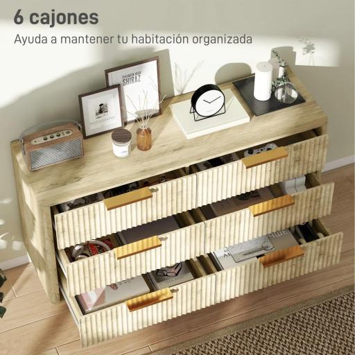 Cómoda de 6 Cajones con Diseño Estriado y Cajonera para Salón Pasillo 62x35x105 cm Roble [7]