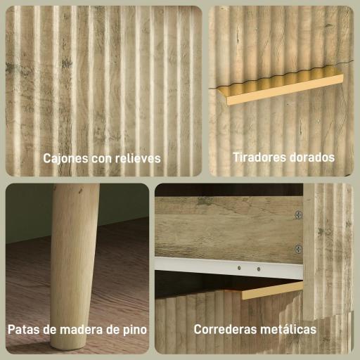 Cómoda de 6 Cajones con Diseño Estriado y Cajonera para Salón Pasillo 62x35x105 cm Roble [3]