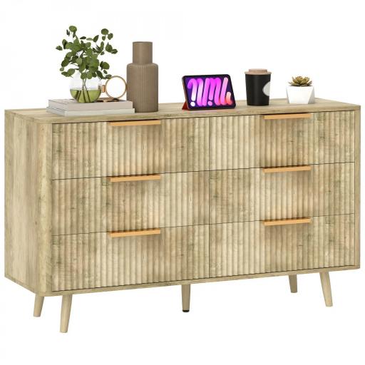 Cómoda de 6 Cajones con Diseño Estriado y Cajonera para Salón Pasillo 62x35x105 cm Roble [8]
