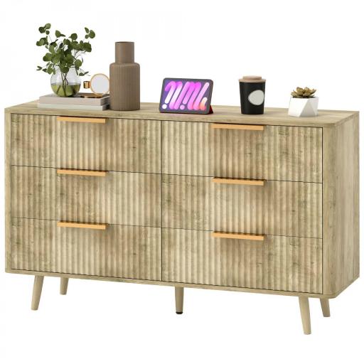 Cómoda de 6 Cajones con Diseño Estriado y Cajonera para Salón Pasillo 62x35x105 cm Roble [9]
