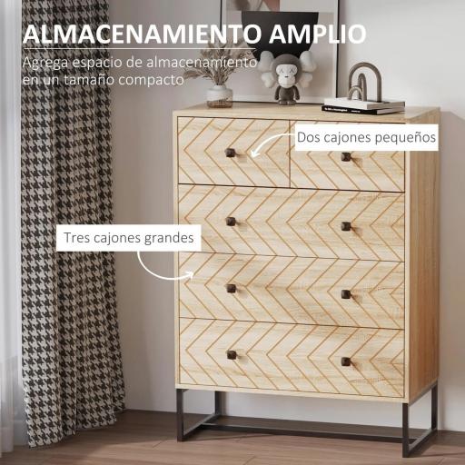 Armario Auxiliar Cajonera Cómoda 5 Cajones Mesilla de Noche Organizador Almacenaje Oficina 80x39,5x110cm [6]