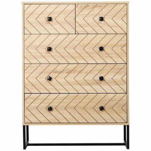 Armario Auxiliar Cajonera Cómoda 5 Cajones Mesilla de Noche Organizador Almacenaje Oficina 80x39,5x110cm [7]