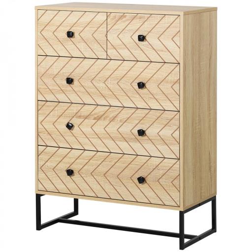 Armario Auxiliar Cajonera Cómoda 5 Cajones Mesilla de Noche Organizador Almacenaje Oficina 80x39,5x110cm [8]