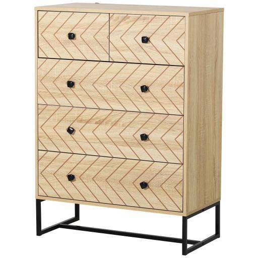 Armario Auxiliar Cajonera Cómoda 5 Cajones Mesilla de Noche Organizador Almacenaje Oficina 80x39,5x110cm [9]