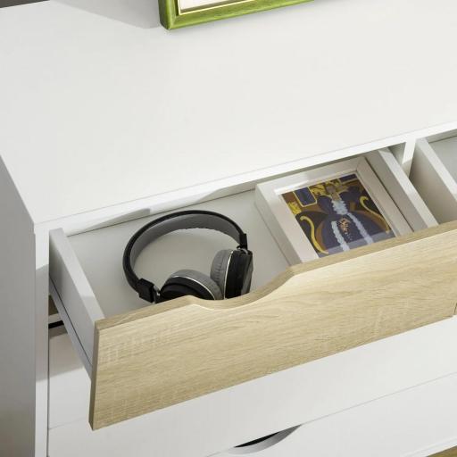 Cómoda para Dormitorio con 5 Cajones Patas Elevadas de Madera para Salón Oficina 99x39x101 cm Blanco y Roble [7]