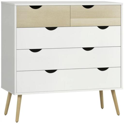 Cómoda para Dormitorio con 5 Cajones Patas Elevadas de Madera para Salón Oficina 99x39x101 cm Blanco y Roble [8]