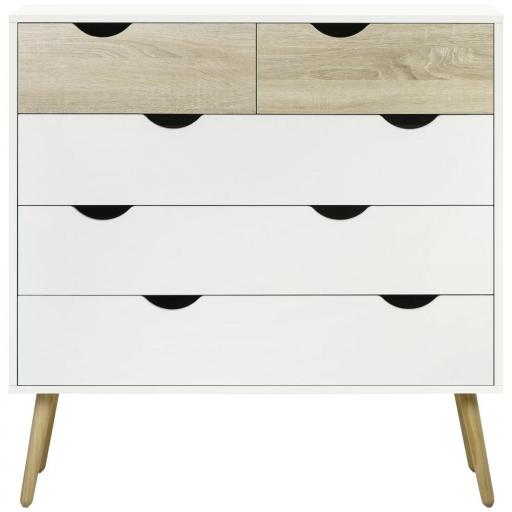 Cómoda para Dormitorio con 5 Cajones Patas Elevadas de Madera para Salón Oficina 99x39x101 cm Blanco y Roble [9]