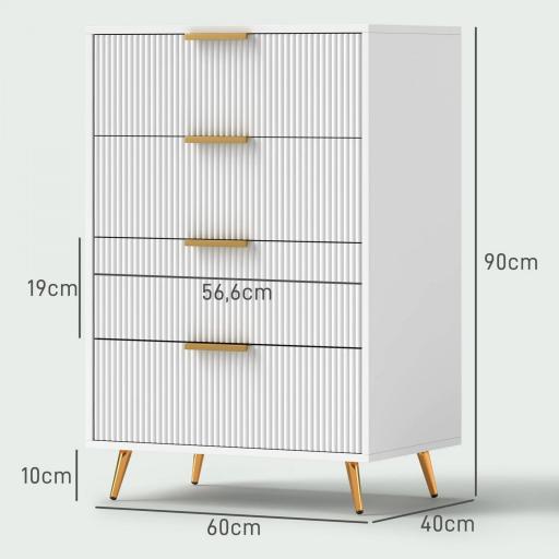 Cómoda de Dormitorio Moderno con 4 Cajones Frentes con Diseño Ondulado Anti-vuelco 60x40x90 cm Blanco [1]