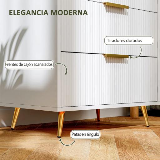 Cómoda de Dormitorio Moderno con 4 Cajones Frentes con Diseño Ondulado Anti-vuelco 60x40x90 cm Blanco [5]