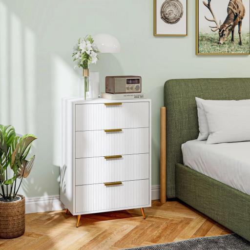Cómoda de Dormitorio Moderno con 4 Cajones Frentes con Diseño Ondulado Anti-vuelco 60x40x90 cm Blanco [4]