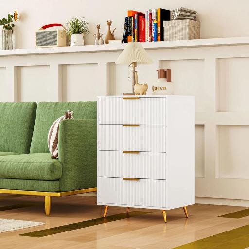 Cómoda de Dormitorio Moderno con 4 Cajones Frentes con Diseño Ondulado Anti-vuelco 60x40x90 cm Blanco [6]