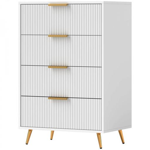 Cómoda de Dormitorio Moderno con 4 Cajones Frentes con Diseño Ondulado Anti-vuelco 60x40x90 cm Blanco [9]